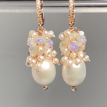 Pearl cluster earrings in rose gold with Ethiopian opals