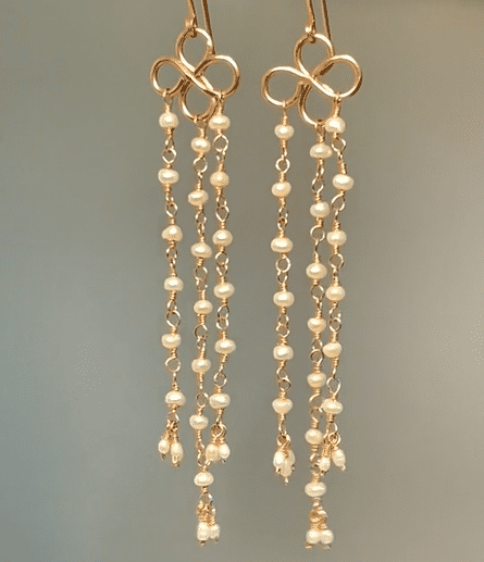 White Pearl Long Rose Gold Shoulder Duster Earrings