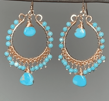 Turquoise Gemstone Rose Gold Hoop Earrings Kingman Mine