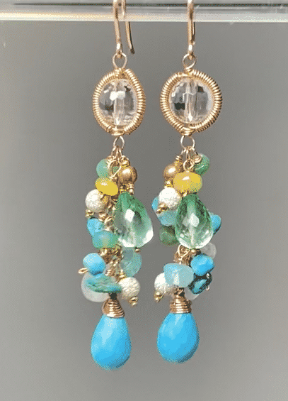 Gemstone Dangle Earrings Turquoise Rose Gold Fill