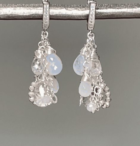 Moonstone Crystal Quartz Dangle Earrings Silver