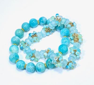 Aqua Moonstone Cluster Bracelet Sterling Silver or Gold Fill - doolittlejewelry