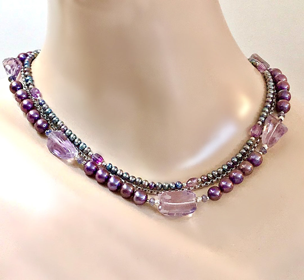 Amethyst and Pearl Multi-Strand Triple Strand Necklace– Doolittle