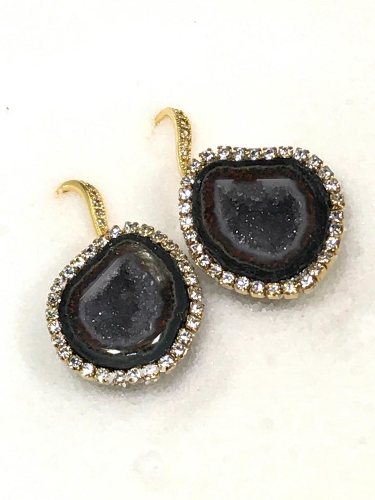 Black Tabasco Geode Earrings with Diamond Look Swarovski Crystals - doolittlejewelry