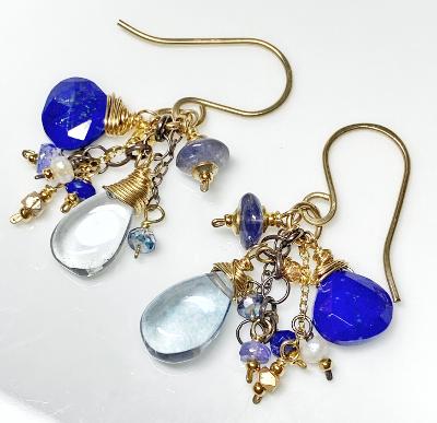 Blue Lapis Dangle and Gemstone Chain Earrings - Doolittle