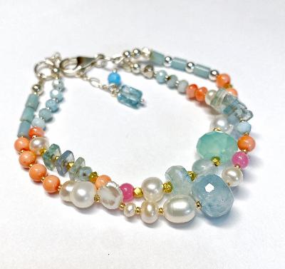 Gemstone, Pearl Silk Knotted Bracelet for Women