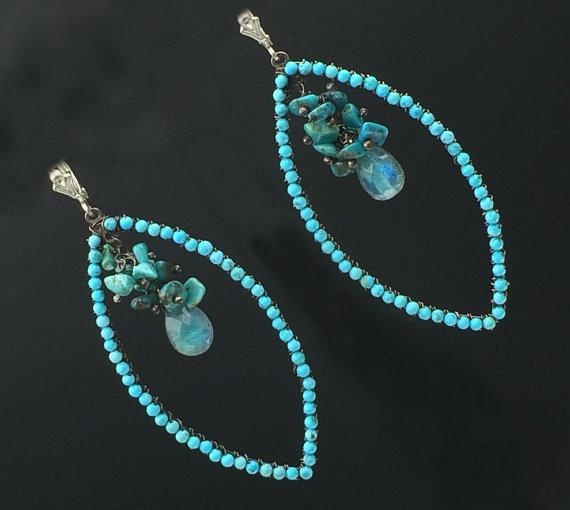 Turquoise Oxidized Silver Hoop Earrings