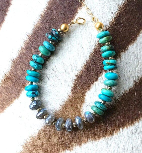 Arizona Turquoise Stack Layering Labradorite Bracelet - doolittlejewelry
