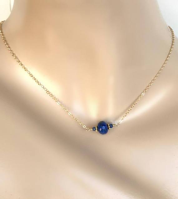 Cobalt Blue Lapis Gold Necklace Earrings Set - doolittlejewelry