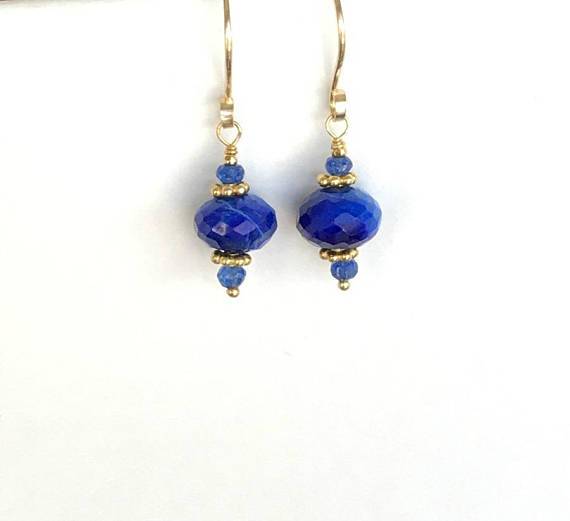 Cobalt Blue Lapis Gold Necklace Earrings Set - doolittlejewelry
