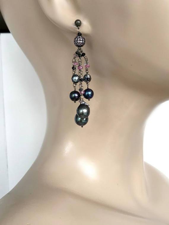 Pink Spinel Pearl Tassel Earrings - doolittlejewelry