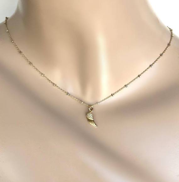 Dainty Pave Angel Wing Charm Necklace - doolittlejewelry
