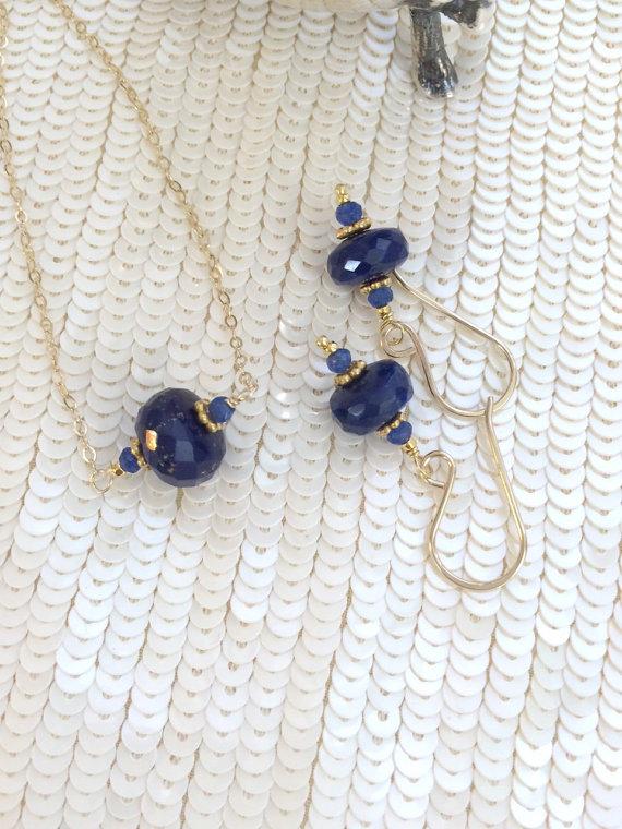 Cobalt Blue Lapis Gold Necklace Earrings Set - doolittlejewelry