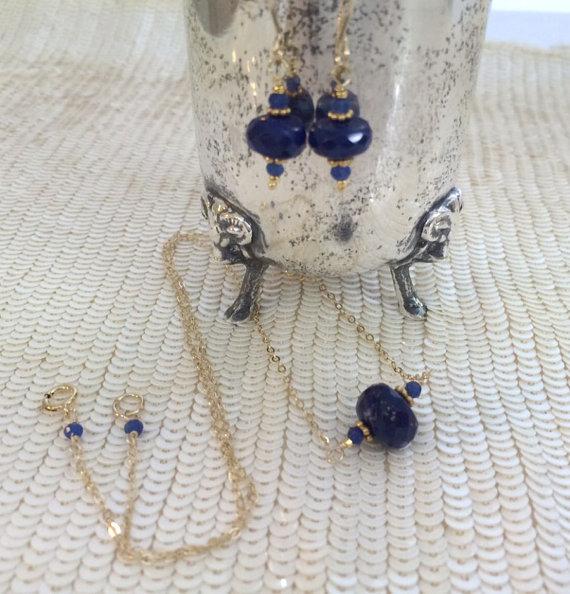 Cobalt Blue Lapis Gold Necklace Earrings Set - doolittlejewelry