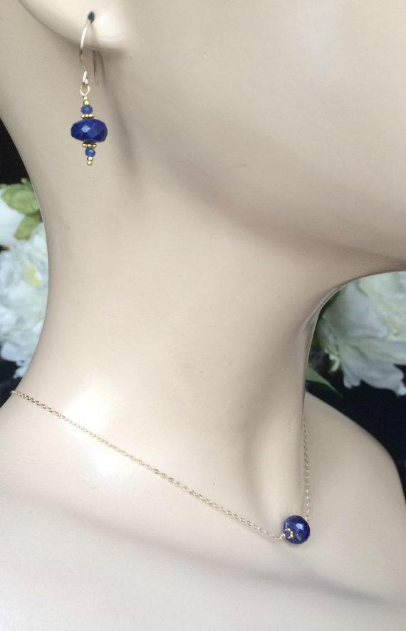 Cobalt Blue Lapis Gold Necklace Earrings Set - doolittlejewelry