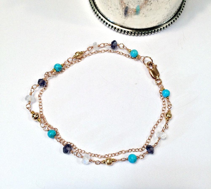 Rose Gold and Wire Wrapped Beaded Bracelet - doolittlejewelry