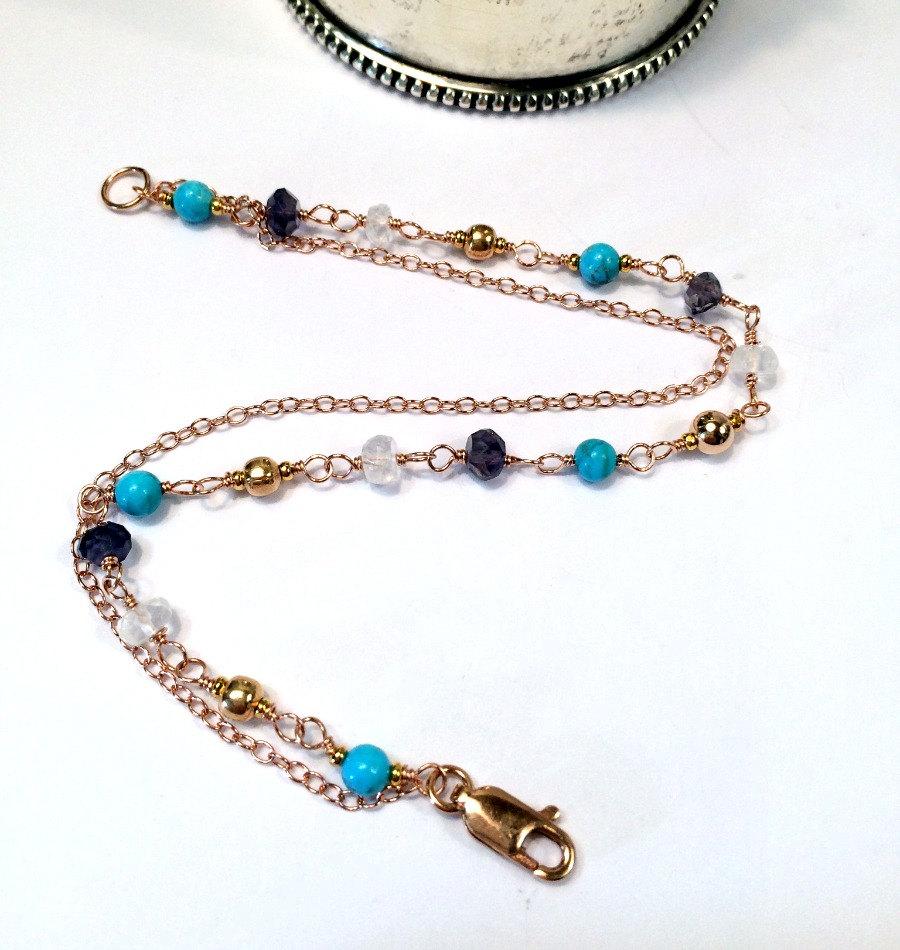 Rose Gold and Wire Wrapped Beaded Bracelet - doolittlejewelry