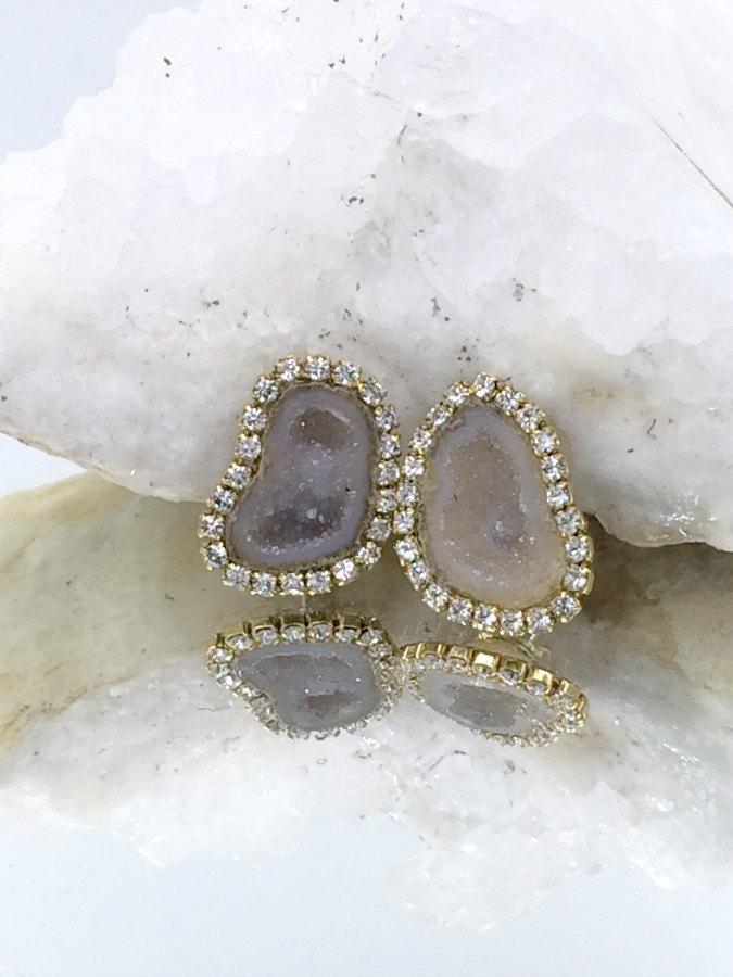 Tabasco Geode and Druzy Diamond Look Earrings - doolittlejewelry