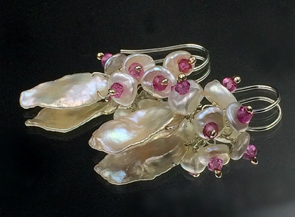 Keishi Pearl and Pink Cluster Wedding Earring - doolittlejewelry