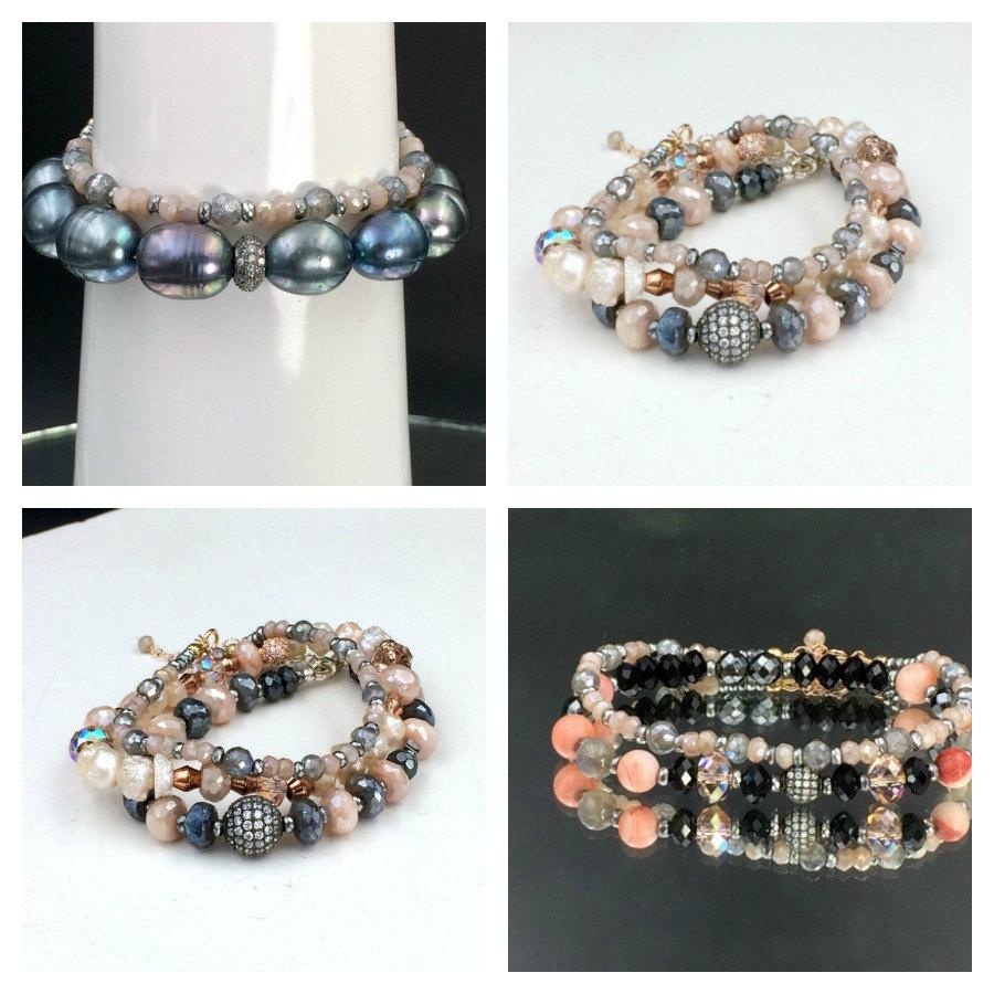 Labradorite Blush Moonstone Rose Gold Beaded Stacking Bracelet - doolittlejewelry