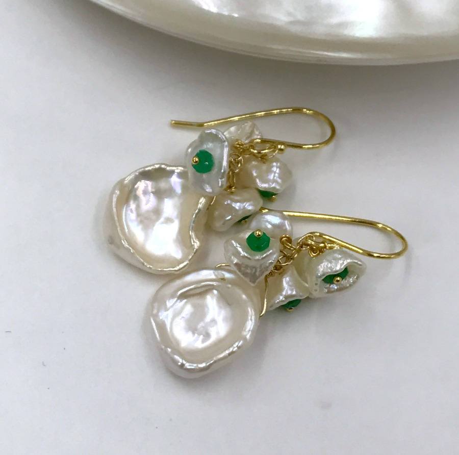 Gold Vermeil Emerald and White Pearl Earrings - doolittlejewelry