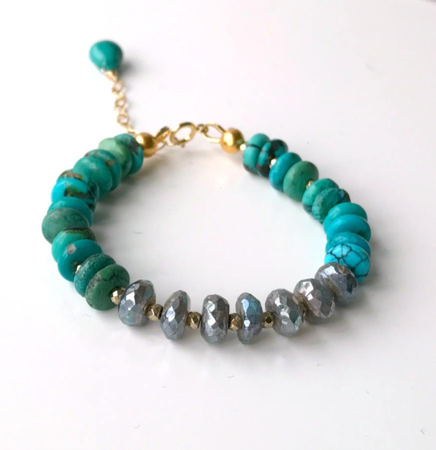 Turquoise Stack and Labradorite Adjustable Layering Bracelet - doolittlejewelry