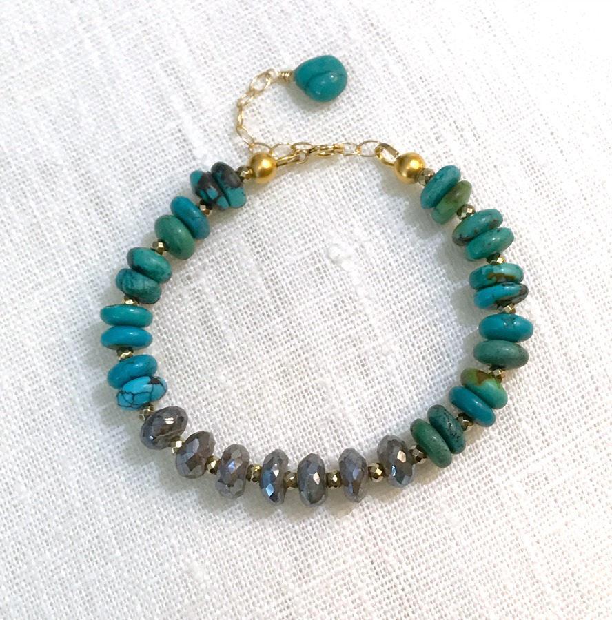 Turquoise Stack and Labradorite Adjustable Layering Bracelet - doolittlejewelry