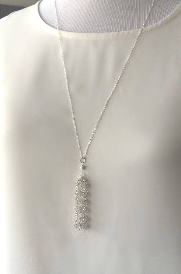 White Tassel and Sterling Silver Wedding Necklace - doolittlejewelry