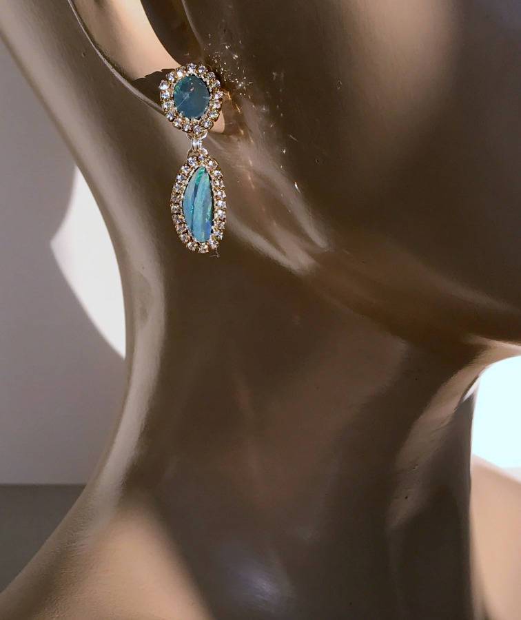 Boulder Opal and Diamond Pave Look Wedding Earring - doolittlejewelry