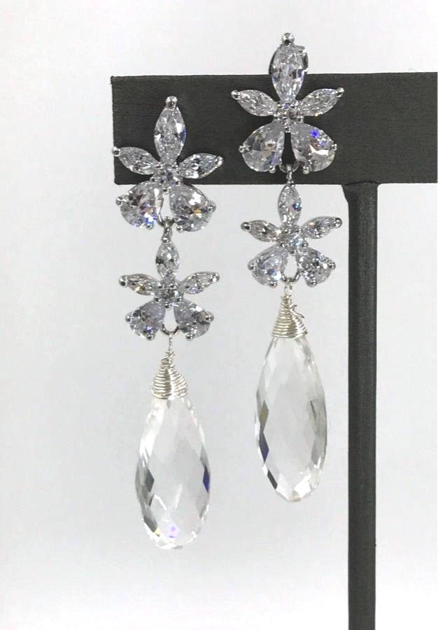 Crystal Drop Diamond Style Wedding Earrings - doolittlejewelry