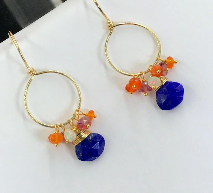 Mexican Fire Opal and Blue Lapis Earrings - doolittlejewelry