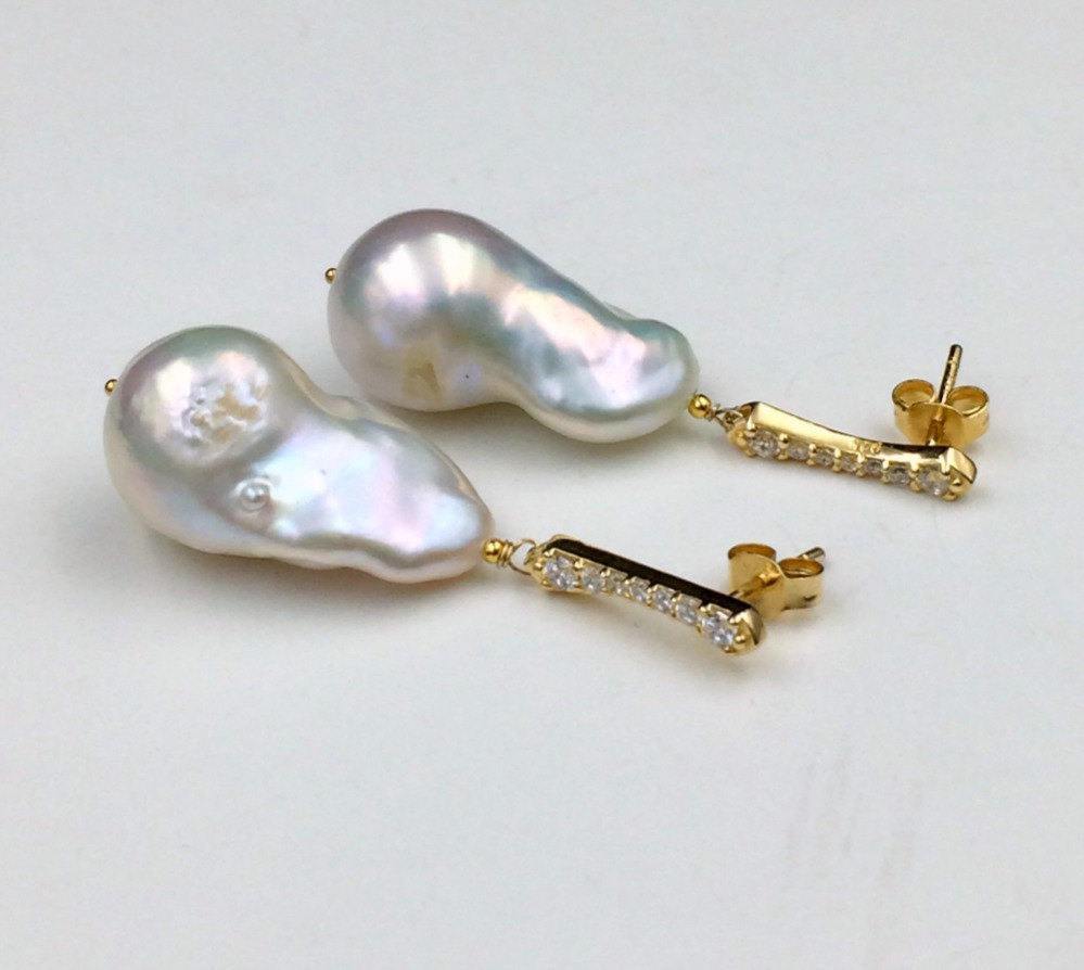Baroque Pearl and Ivory Pearl Dangle Earrings - doolittlejewelry
