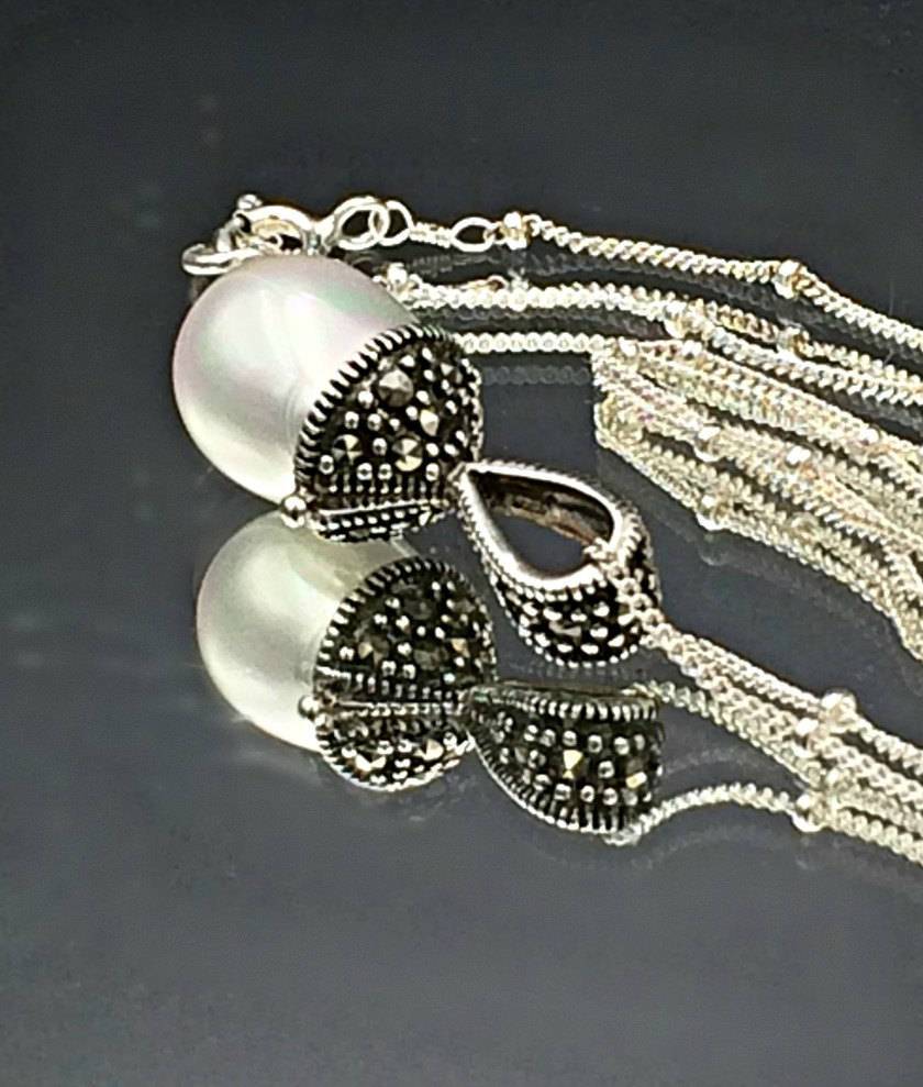 Oxidized Sterling Silver and Pearl Pendant Necklace - doolittlejewelry