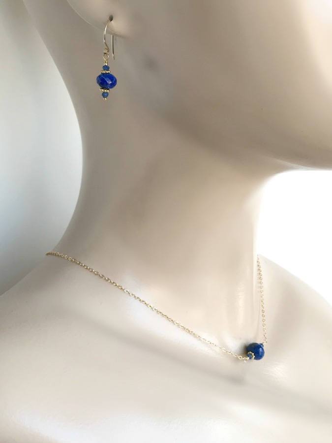 Blue Gemstone Gold Necklace Earrings Set - doolittlejewelry