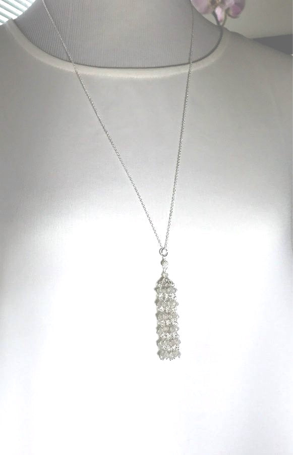 White Tassel and Sterling Silver Wedding Necklace - doolittlejewelry