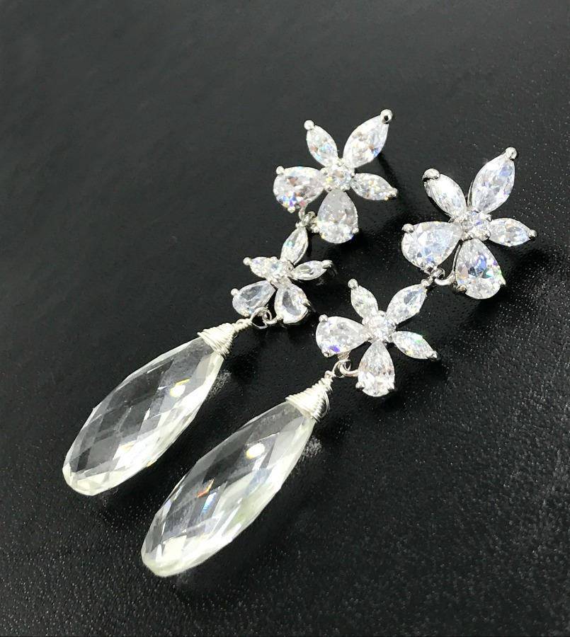 Crystal Drop Diamond Style Wedding Earrings - doolittlejewelry