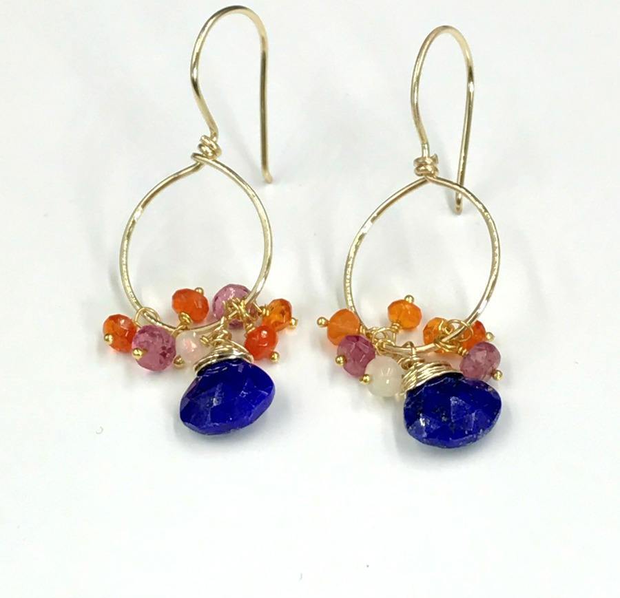 Mexican Fire Opal and Blue Lapis Earrings - doolittlejewelry