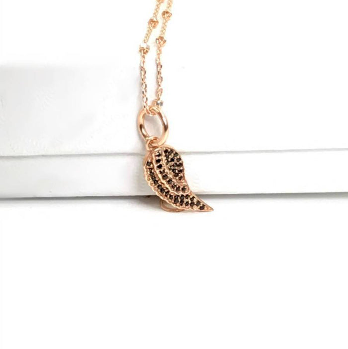 Rose Gold Angel Wing Charm Necklace - doolittlejewelry