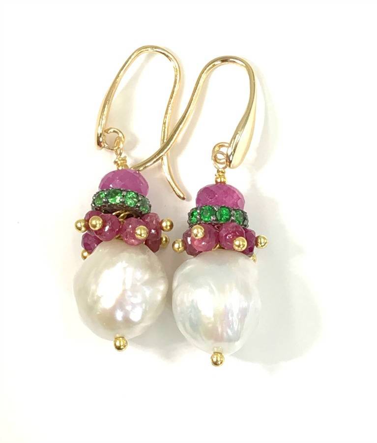 Ruby Cluster and Tsavorite Garnet Earrings - doolittlejewelry