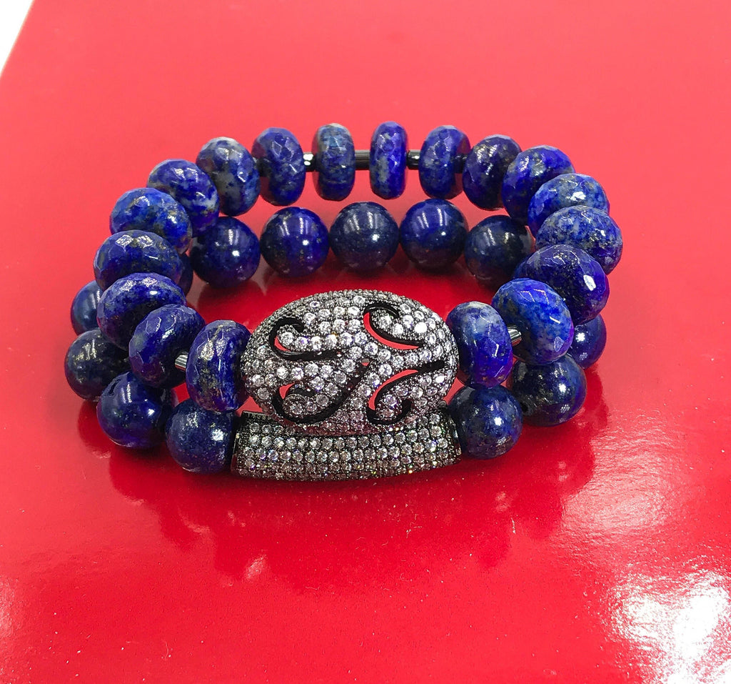 Blue Lapis Stretch Gemstone Beaded Bracelets Set of 2 - doolittlejewelry