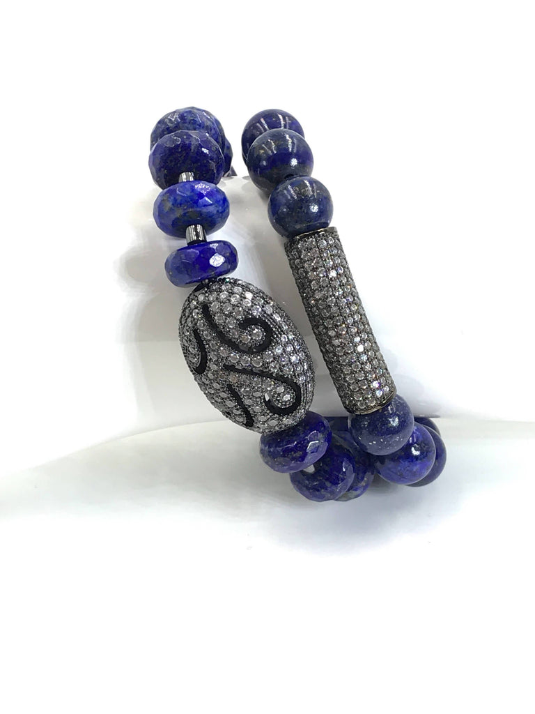 Blue Lapis Stretch Gemstone Beaded Bracelets Set of 2 - doolittlejewelry