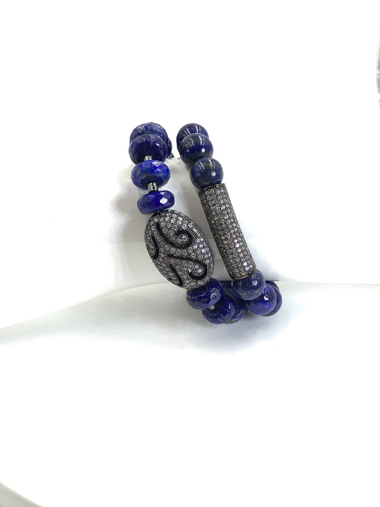 Blue Lapis Stretch Gemstone Beaded Bracelets Set of 2 - doolittlejewelry