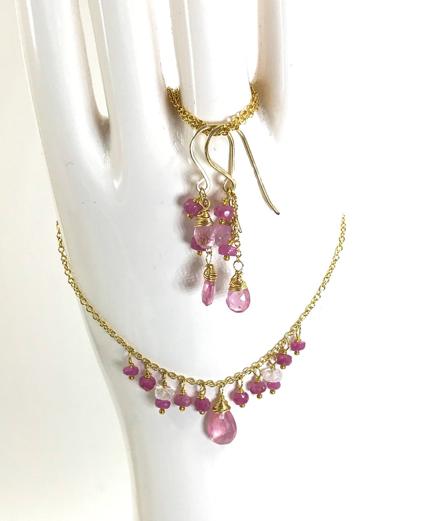 Pink Sapphire and Pink Gemstone Necklace Earrings - doolittlejewelry