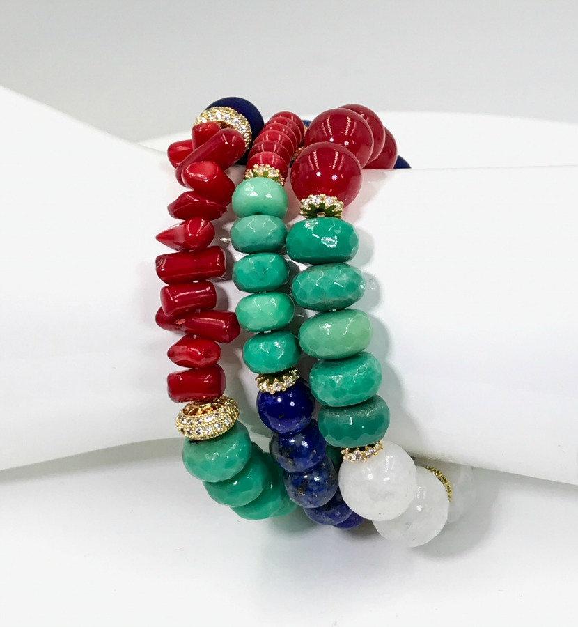 Red White Blue Green Layering Bracelets Set of 3 - doolittlejewelry