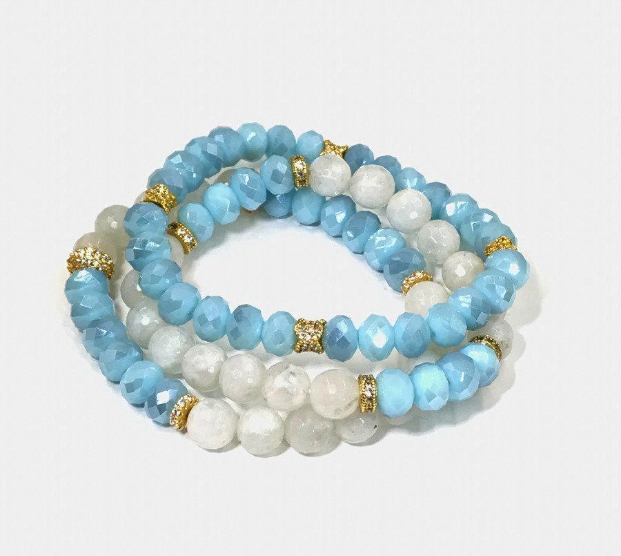 Moonstone Light Blue Crystal Layering Bracelets - doolittlejewelry