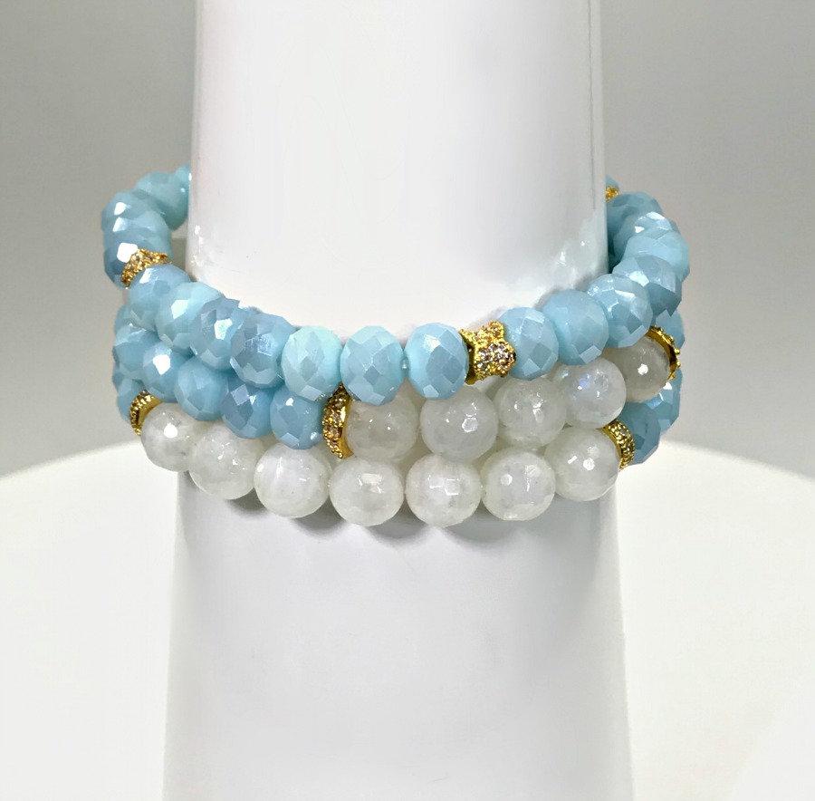 Moonstone Light Blue Crystal Layering Bracelets - doolittlejewelry