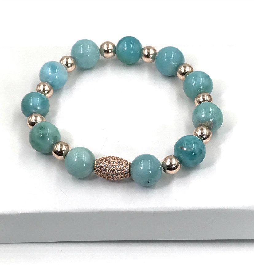 Rose Gold Gemstone Larimar Stretch Bracelet - doolittlejewelry