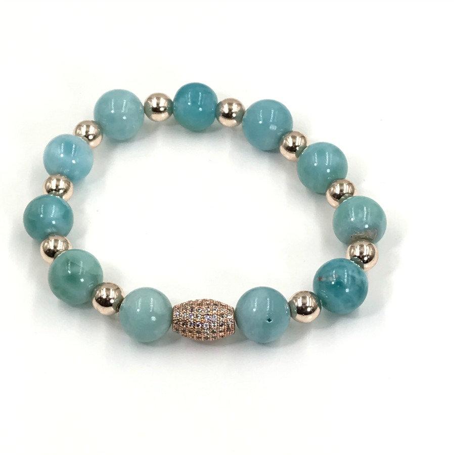 Rose Gold Gemstone Larimar Stretch Bracelet - doolittlejewelry