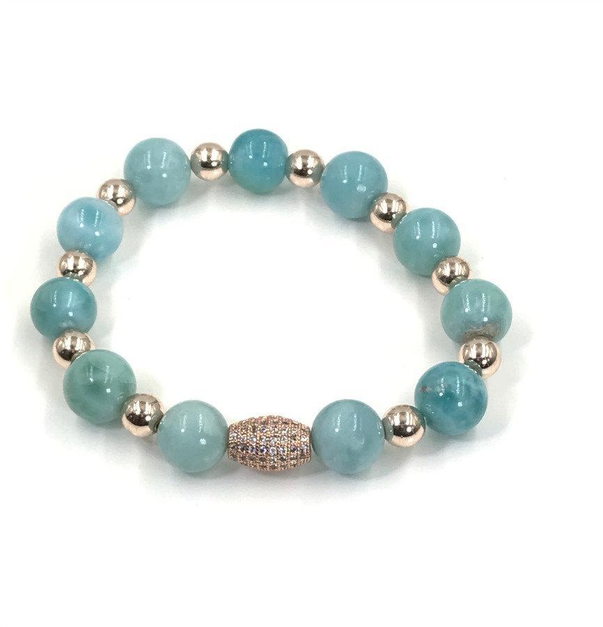 Rose Gold Gemstone Larimar Stretch Bracelet - doolittlejewelry