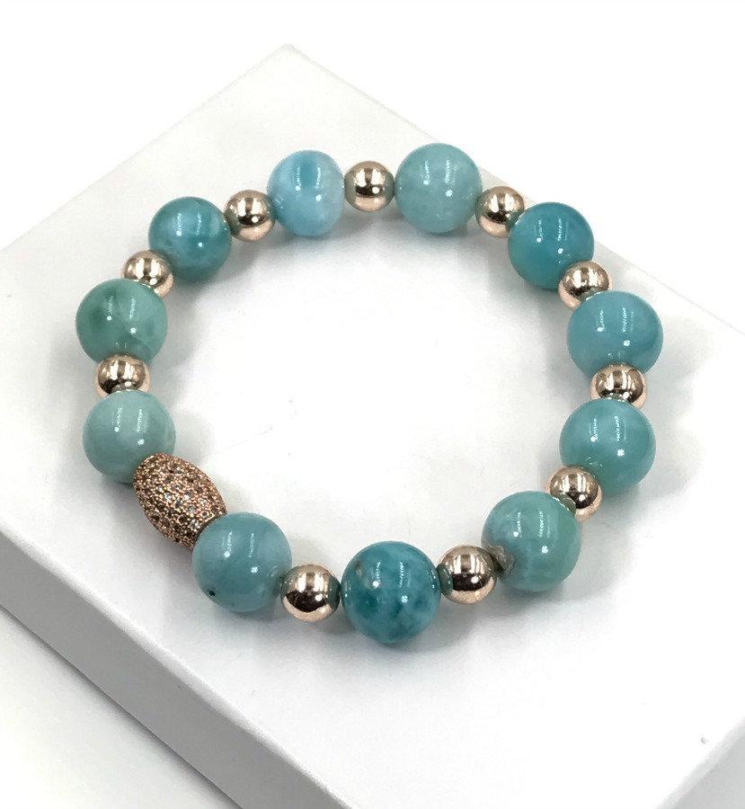 Rose Gold Gemstone Larimar Stretch Bracelet - doolittlejewelry